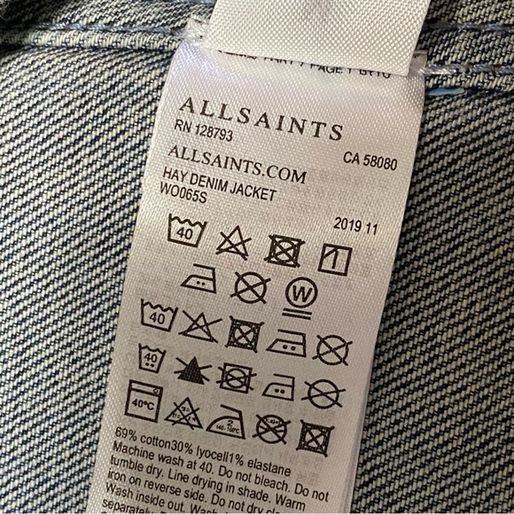 ALL SAINTS BLUE DISTRESSED HAY DENIM BUTTON UP COLLARED JEAN JACKET - Picture 10 of 10